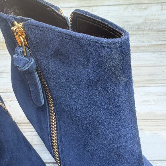 Cole Haan Saylor Grande Bootie Sz 9B Blue Suede Side Zipper Round Tow Block Heel - Picture 13 of 14
